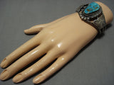 Rare Vintage Native American Jewelry Navajo Easter Blue Turquoise Sterling Silver Bracelet Cuff Old-Nativo Arts
