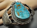 Rare Vintage Native American Jewelry Navajo Easter Blue Turquoise Sterling Silver Bracelet Cuff Old-Nativo Arts