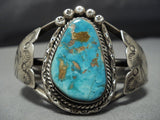 Rare Vintage Native American Jewelry Navajo Easter Blue Turquoise Sterling Silver Bracelet Cuff Old-Nativo Arts