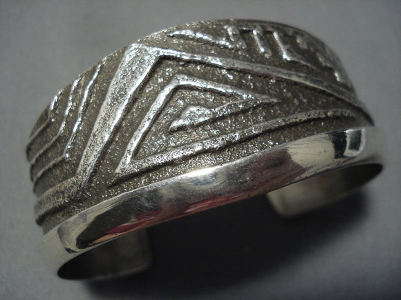 Rare Vintage Native American Jewelry Navajo Geometric Wave Sterling Silver Bracelet-Nativo Arts
