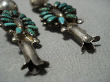 Rare!! Vintage Native American Jewelry Navajo Green Needlepoint Turquoise Sterling Silver Earrings Old-Nativo Arts