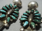 Rare!! Vintage Native American Jewelry Navajo Green Needlepoint Turquoise Sterling Silver Earrings Old-Nativo Arts