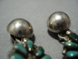 Rare!! Vintage Native American Jewelry Navajo Green Needlepoint Turquoise Sterling Silver Earrings Old-Nativo Arts