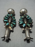 Rare!! Vintage Native American Jewelry Navajo Green Needlepoint Turquoise Sterling Silver Earrings Old-Nativo Arts