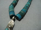 Rare!! Vintage Native American Jewelry Navajo Green Turquoise Heishi Sterling Silver Cross Necklace-Nativo Arts