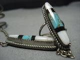 Rare Vintage Native American Jewelry Navajo Green Turquoise Sterling Silver Slave Bracelet Ring Old-Nativo Arts
