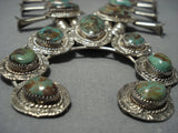 Rare Vintage Native American Jewelry Navajo Green Turquoise Sterling Silver Squash Blossom Necklace-Nativo Arts