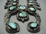 Rare!! Vintage Native American Jewelry Navajo Green Turquoise Sterling Silver Squash Blossom Necklace-Nativo Arts