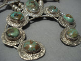 Rare Vintage Native American Jewelry Navajo Green Turquoise Sterling Silver Squash Blossom Necklace-Nativo Arts