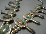 Rare Vintage Native American Jewelry Navajo Green Turquoise Sterling Silver Squash Blossom Necklace-Nativo Arts
