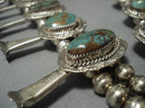 Rare Vintage Native American Jewelry Navajo Green Turquoise Sterling Silver Squash Blossom Necklace-Nativo Arts