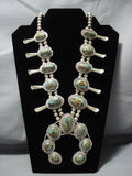 Rare Vintage Native American Jewelry Navajo Green Turquoise Sterling Silver Squash Blossom Necklace-Nativo Arts