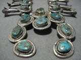 Rare Vintage Native American Jewelry Navajo Green Turquoise Sterling Silver Squash Blossom Necklace Old-Nativo Arts
