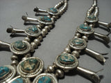 Rare Vintage Native American Jewelry Navajo Green Turquoise Sterling Silver Squash Blossom Necklace Old-Nativo Arts