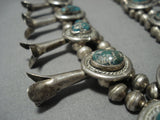 Rare Vintage Native American Jewelry Navajo Green Turquoise Sterling Silver Squash Blossom Necklace Old-Nativo Arts