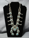 Rare Vintage Native American Jewelry Navajo Green Turquoise Sterling Silver Squash Blossom Necklace Old-Nativo Arts