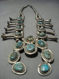 Rare Vintage Native American Jewelry Navajo Green Turquoise Sterling Silver Squash Blossom Necklace Old-Nativo Arts