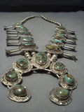 Rare Vintage Native American Jewelry Navajo Green Turquoise Sterling Silver Squash Blossom Necklace-Nativo Arts