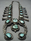 Rare!! Vintage Native American Jewelry Navajo Green Turquoise Sterling Silver Squash Blossom Necklace-Nativo Arts