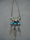 Rare Vintage Native American Jewelry Navajo Soaring Eagle Turquoise Sterling Silver Necklace Old-Nativo Arts