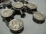 Rare!! Vintage Native American Jewelry Navajo Sterling Silver Dime Squash Blossom Necklace Old Jewelry-Nativo Arts