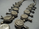 Rare!! Vintage Native American Jewelry Navajo Sterling Silver Dime Squash Blossom Necklace Old Jewelry-Nativo Arts