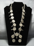Rare!! Vintage Native American Jewelry Navajo Sterling Silver Dime Squash Blossom Necklace Old Jewelry-Nativo Arts