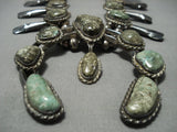 Rare Vintage Native American Jewelry Navajo Sterling Silver Green Turquoise Squash Blossom Necklace-Nativo Arts