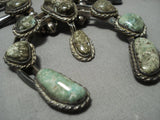 Rare Vintage Native American Jewelry Navajo Sterling Silver Green Turquoise Squash Blossom Necklace-Nativo Arts