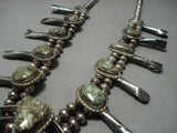 Rare Vintage Native American Jewelry Navajo Sterling Silver Green Turquoise Squash Blossom Necklace-Nativo Arts