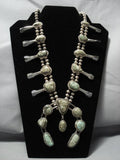 Rare Vintage Native American Jewelry Navajo Sterling Silver Green Turquoise Squash Blossom Necklace-Nativo Arts