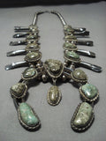 Rare Vintage Native American Jewelry Navajo Sterling Silver Green Turquoise Squash Blossom Necklace-Nativo Arts