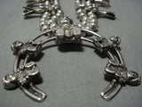 Rare Vintage Native American Jewelry Navajo Sterling Silver Sotryteller Squash Blossom Necklace-Nativo Arts