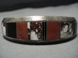 Rare Vintage Native American Jewelry Navajo Sterling Silver Thicker Inlay Cool Hallmark Bracelet-Nativo Arts
