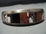 Rare Vintage Native American Jewelry Navajo Sterling Silver Thicker Inlay Cool Hallmark Bracelet-Nativo Arts