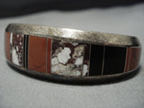 Rare Vintage Native American Jewelry Navajo Sterling Silver Thicker Inlay Cool Hallmark Bracelet-Nativo Arts