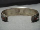 Rare Vintage Native American Jewelry Navajo Sterling Silver Thicker Inlay Cool Hallmark Bracelet-Nativo Arts