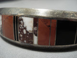 Rare Vintage Native American Jewelry Navajo Sterling Silver Thicker Inlay Cool Hallmark Bracelet-Nativo Arts