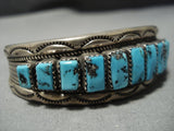 Rare Vintage Native American Jewelry Navajo Tom Tso Stepping Stone Turquoise Sterling Silver Bracelet-Nativo Arts