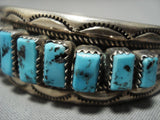 Rare Vintage Native American Jewelry Navajo Tom Tso Stepping Stone Turquoise Sterling Silver Bracelet-Nativo Arts
