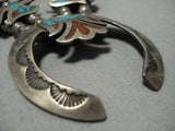 Rare Vintage Native American Jewelry Navajo Turquoise Coral Sterling Silver Squash Blossom Necklace-Nativo Arts