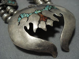 Rare Vintage Native American Jewelry Navajo Turquoise Sterling Silver Squash Blossom Necklace Old-Nativo Arts