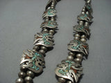Rare Vintage Native American Jewelry Navajo Turquoise Sterling Silver Squash Blossom Necklace Old-Nativo Arts