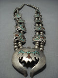 Rare Vintage Native American Jewelry Navajo Turquoise Sterling Silver Squash Blossom Necklace Old-Nativo Arts