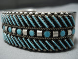 Rare Vintage Native American Jewelry Navajo Zuni Slated Turquoise Sterling Silver Bracelet Cuff-Nativo Arts