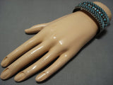 Rare Vintage Native American Jewelry Navajo Zuni Slated Turquoise Sterling Silver Bracelet Cuff-Nativo Arts