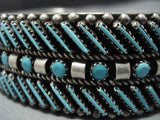 Rare Vintage Native American Jewelry Navajo Zuni Slated Turquoise Sterling Silver Bracelet Cuff-Nativo Arts