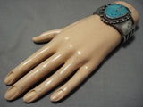 Rare!! Vintage Native American Navajo #8 Turquoise Sterling Silver Bracelet-Nativo Arts