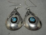 Rare Vintage Native American Navajo Bisbee Turquoise Sterling Silver Earrings Old-Nativo Arts