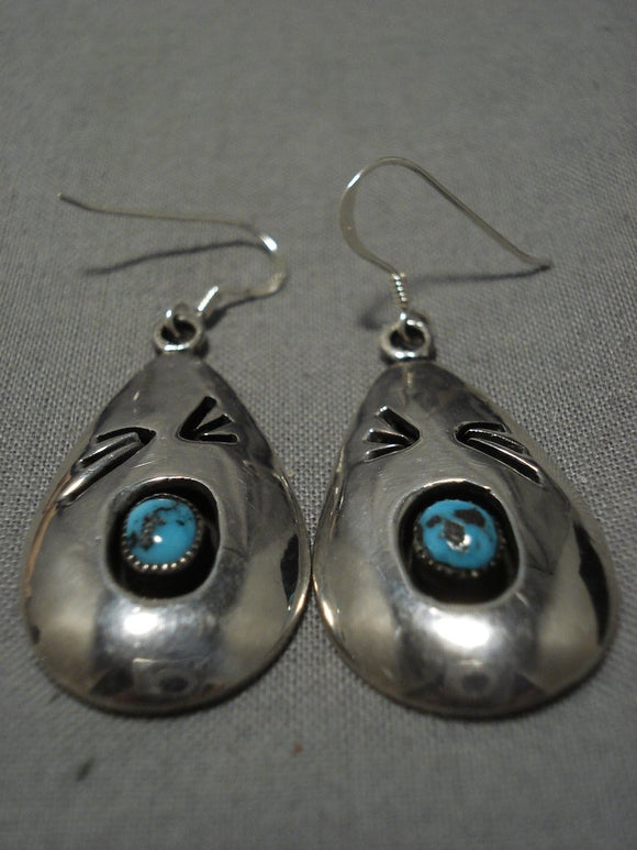 Rare Vintage Native American Navajo Bisbee Turquoise Sterling Silver Earrings Old-Nativo Arts